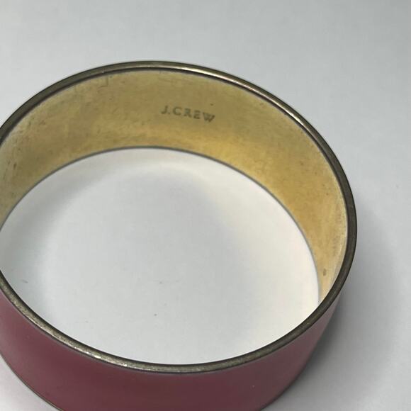 J. Crew JCREW bangle bracelet gold tone red enamel chunky signed costume jewelry - Picture 4 of 9